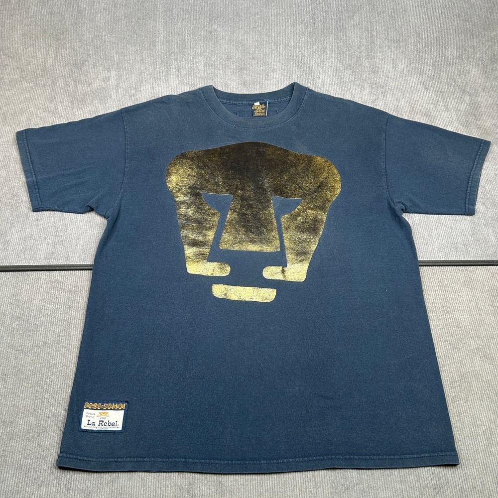 Orgullo Azul y Oro La Rebel Pumas UNAM Sambueza 11 Graphic T-Shirt Blue L Y2k